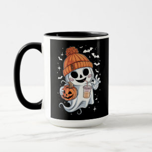 Taza Fantasma Adorable Bebiendo Café Halloween Café Hel