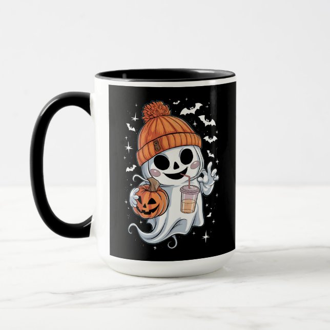 Taza Fantasma Adorable Bebiendo Café Halloween Café Hel (Izquierda)