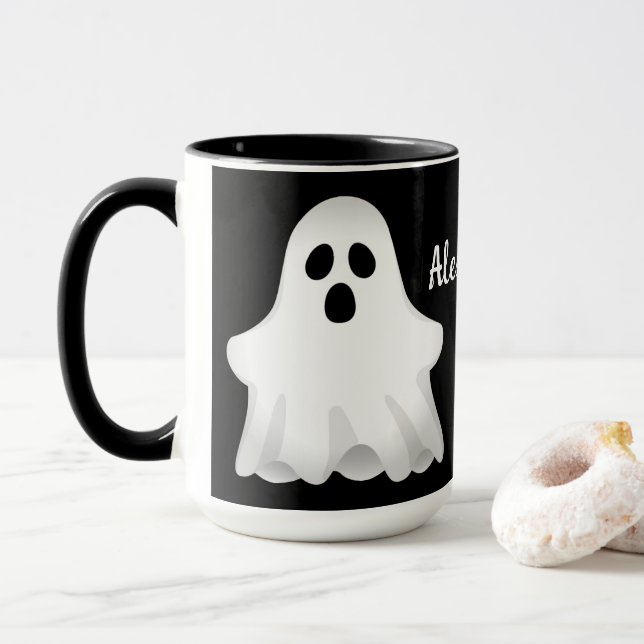 Taza Fantasma Adorable De Halloween Con Nombre Mug (Con donut)