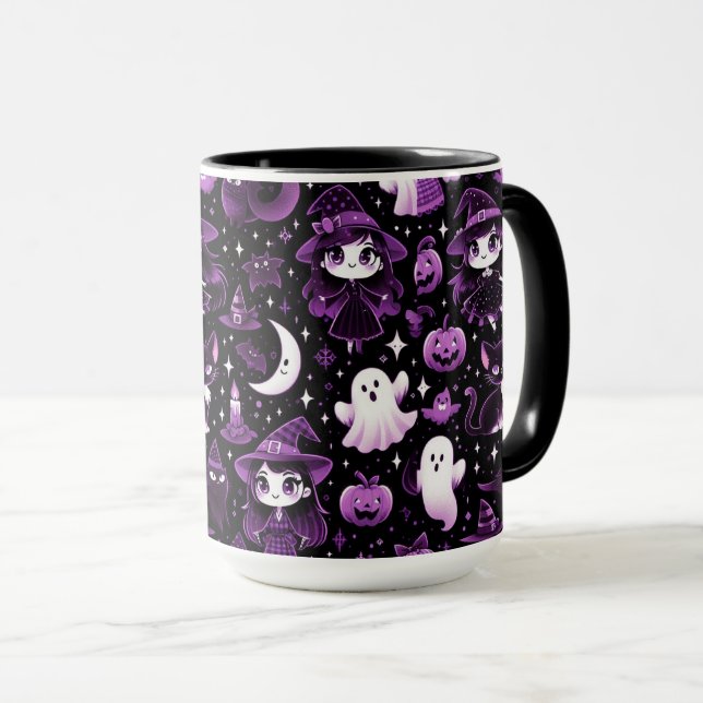 Taza Fantasma, brujas, gatos negros, murciélagos y luna (Anverso derecho)