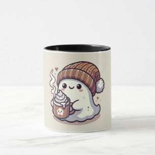 Taza Fantasma de Halloween en otoño en Beanie y cacao c