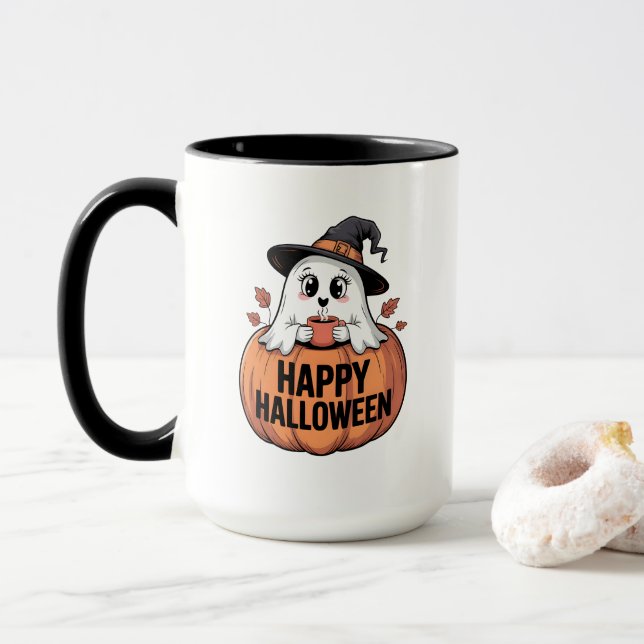 Taza Fantasma de la cafetería de Halloween (Con donut)