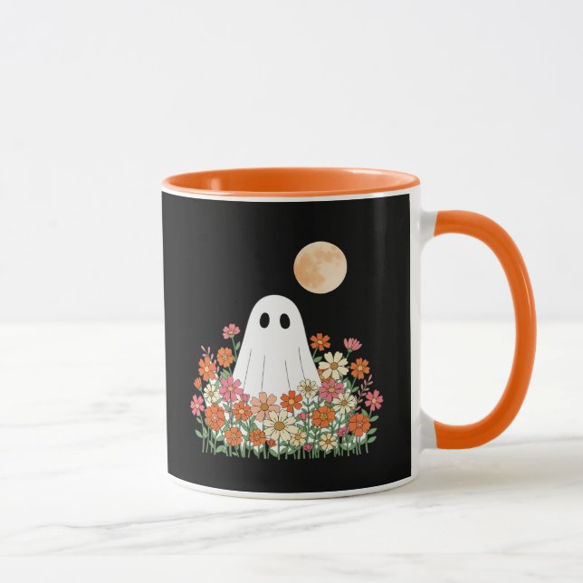 Taza Fantasma espeluznante en Halloween con flores (Derecha)