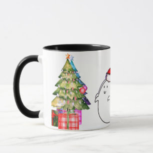 Taza Fantasma lindo con Santa Hat y árbol de Navidad -