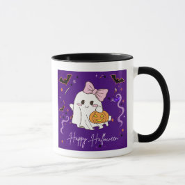 Taza fantasma lindo de acuarela púrpura Feliz Hall