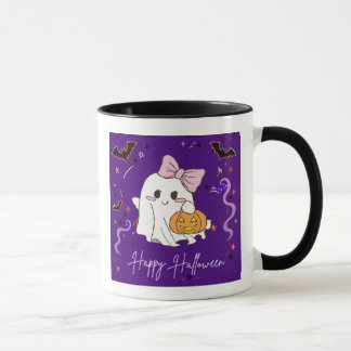 Taza fantasma lindo de acuarela púrpura Feliz Hall