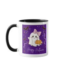 Taza fantasma lindo de acuarela púrpura Feliz Hall