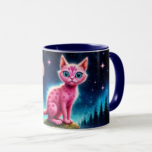Taza Fantasma mágica de ojos azules bajo estrellas bril (Anverso derecho)