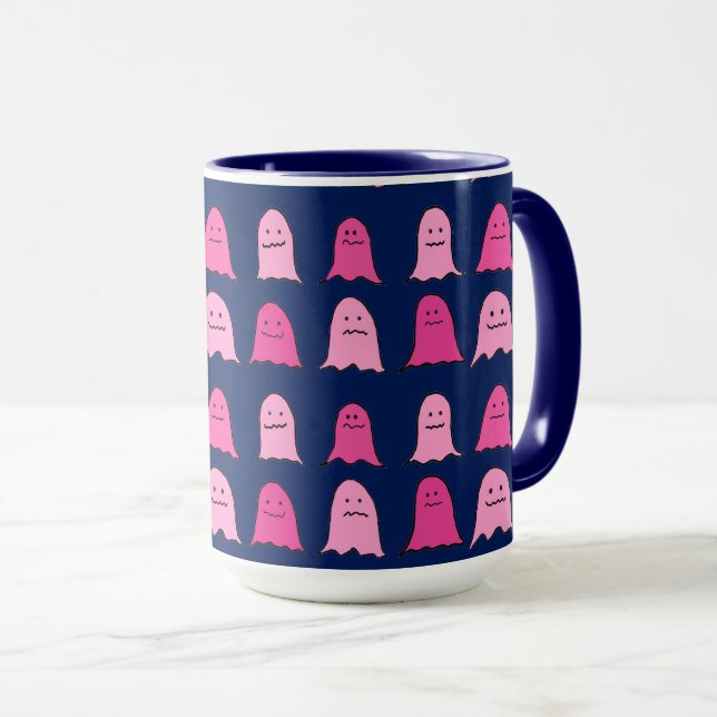 Taza Fantasma rosa de Halloween en azul oscuro (Anverso derecho)