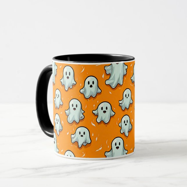 Taza Fantasmas al estilo kawaii en Naranja (Anverso izquierdo)