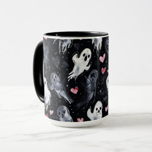 Taza Fantasmas góticas de San Valentín con corazones
