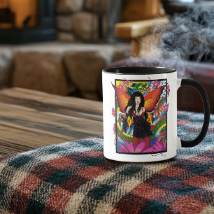 Taza Fantástico Dragón Hada Gótico Azul Místico