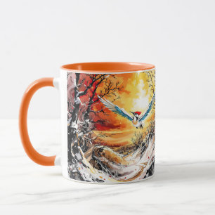 Taza Fantasy Cute Forest Woodpecker Sunset
