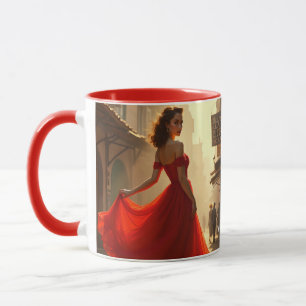 Taza Fantasy Cute Lady Rojo Vestido