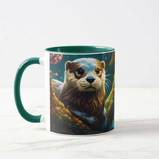 Taza Fantasy Cute Vivid Majestic Otter Flowers (Izquierda)