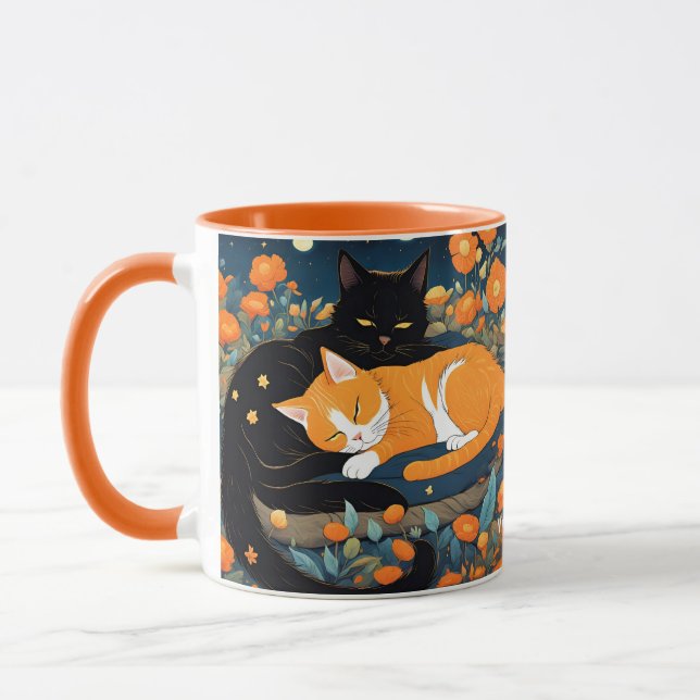 Taza Fantasy Cute Vivit Black Naranjas Gatos (Izquierda)