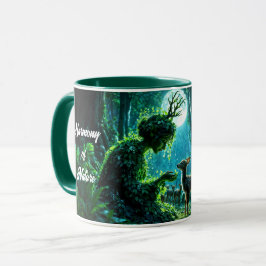 Taza Fantasy woodland goddess and gentle deer art