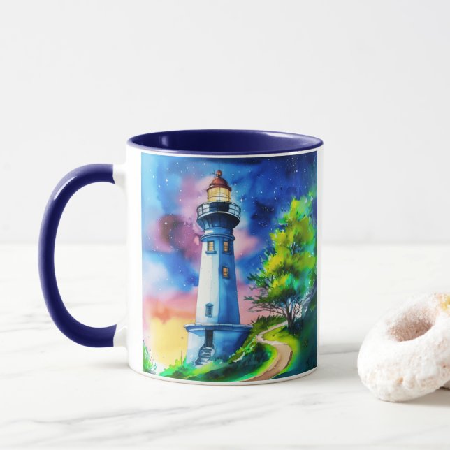 Taza Faro bajo un cielo estrellado (Con donut)