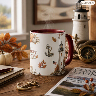 Taza Faro de la temporada de otoño náutico costero 