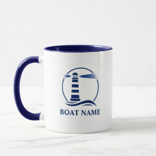 Taza Faro Vintage nautico y su barco o nombre