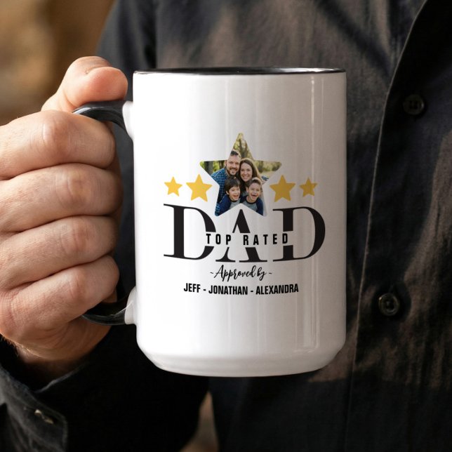 Taza Father’s Day 5 Star Dad Review Top Rated Dad Photo (Father’s Day Dad Review Top Rated Dad Custom Photo Mug (Front & Back))