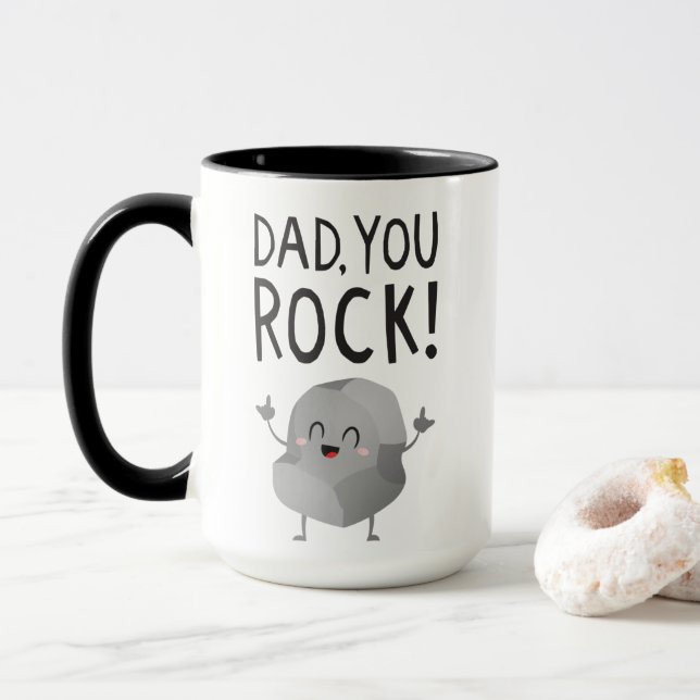 Taza Fathers Day gift Dad, you rock! Cool Funny Kawaii  (Con donut)