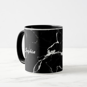 Taza Faux Black Marble Texble Look With Custom Name