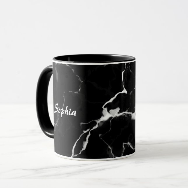Taza Faux Black Marble Texble Look With Custom Name (Anverso izquierdo)