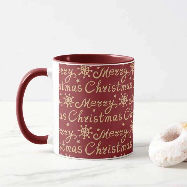 Taza Faux Gold & Red Merry Christmas Letters (Con donut)
