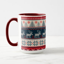 Taza Faux Knit Patrón de natalidad de festividad famili
