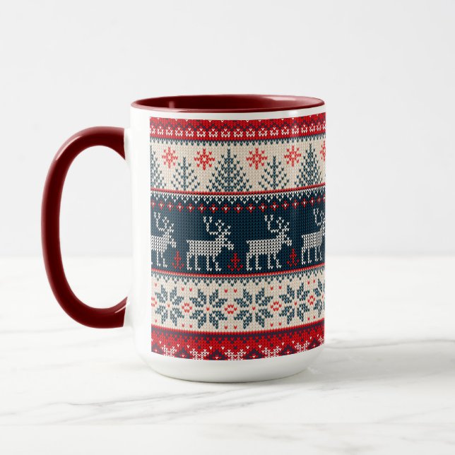 Taza Faux Knit Patrón de natalidad de festividad famili (Izquierda)
