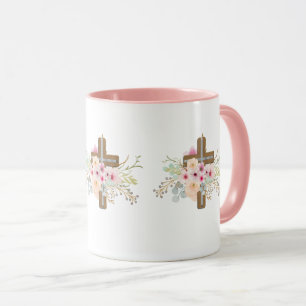 Taza Fe cristiana Cruz Floral Mug ADD TEXTO