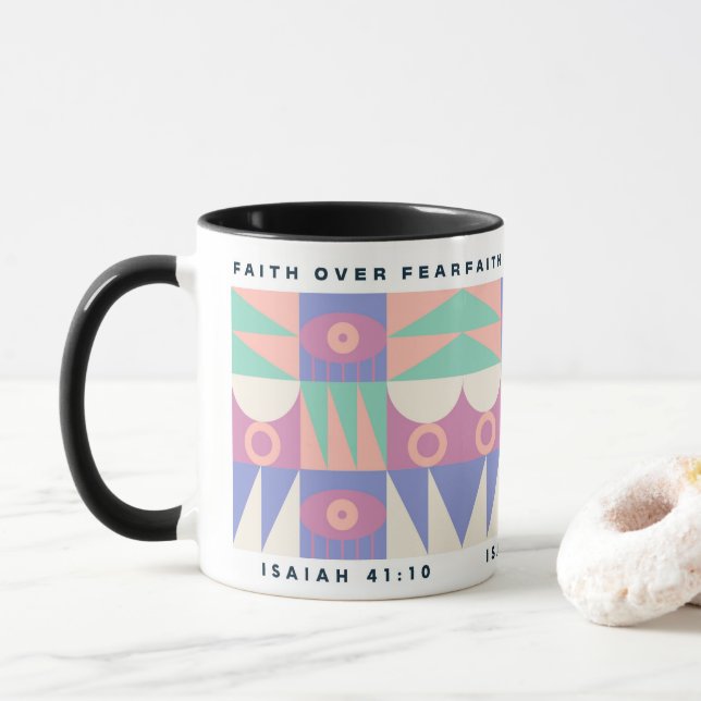 Taza Fe sobre miedo Mug Motivación cristiana moderna (Con donut)