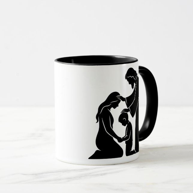 Taza Fe y familia madre e hijo bendecidos por Dios (Anverso derecho)