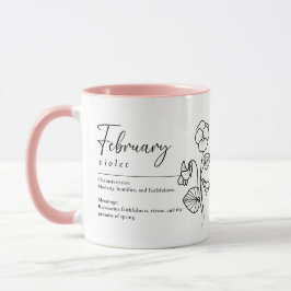 Taza Febrero Mes de Nacimiento Flor Violeta Minimalista