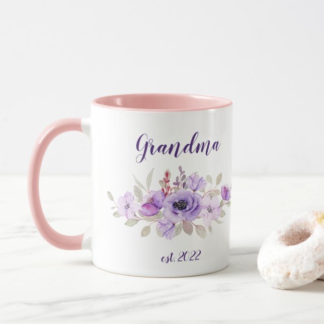 Taza Fecha de la abuela del personalizable - Primera ab (Con donut)
