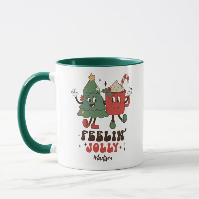 Taza Feelin' Jolly Navidades Holidays Funny Retro Name (Izquierda)