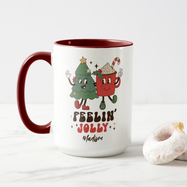Taza Feelin' Jolly Navidades Holidays Funny Retro Name (Con donut)