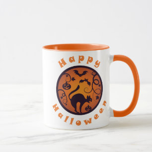 Taza Felices arañas y murciélagos de gatos negros en la