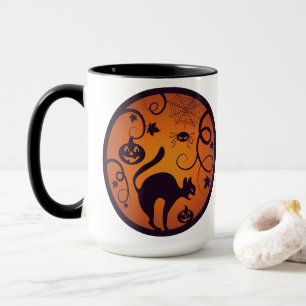 Taza Felices arañas y murciélagos de gatos negros en la