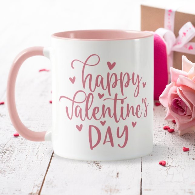 Taza Felices corazones rosados del Día de San Valentín (Subido por el creador)