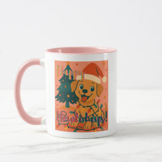 Taza ¡Felices días festivos! Perro lindo y divertido