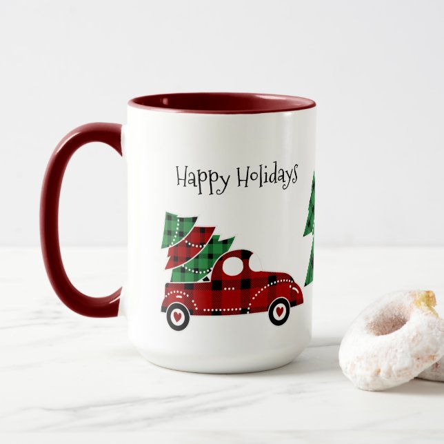 Taza Felices Fiestas Antiguas Camión Rojo (Con donut)