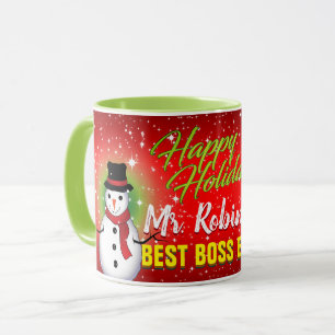 Taza Felices Fiestas Mejor Jefe de la Historia con Nomb