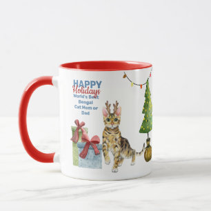 Taza Felices fiestas, Navidades de gatos de BENGAL o de