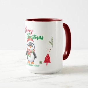 Taza Felices fiestas navideñas en el pingüino de Santa