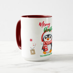 Taza Felices fiestas navideñas en el pingüino de Santa 