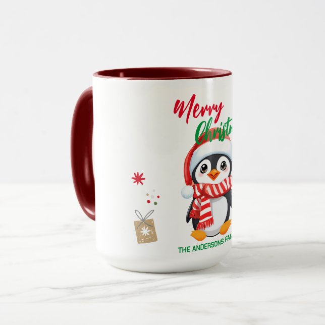 Taza Felices fiestas navideñas en el pingüino de Santa  (Anverso izquierdo)