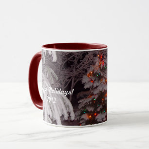 Taza Felices fiestas Snowley Tree Lights Mug