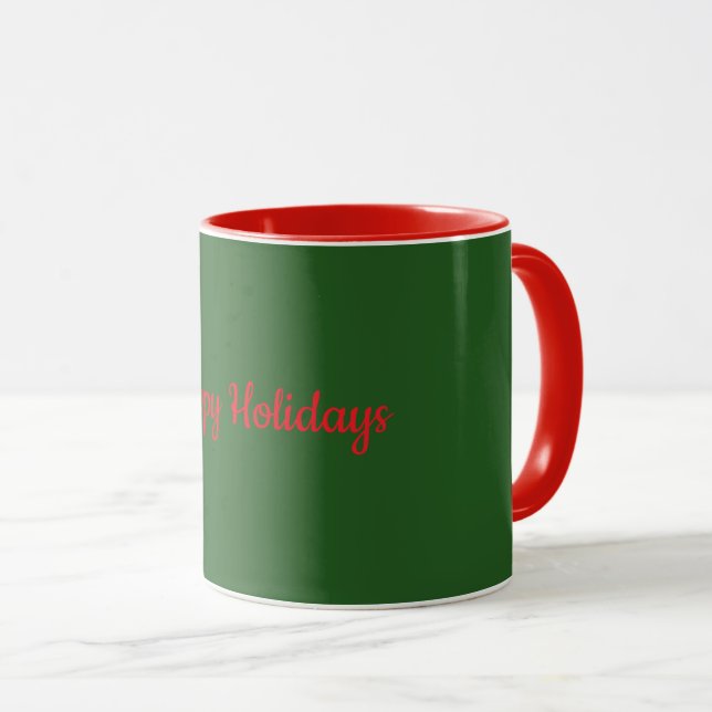 Taza Felices Fiestas Verde con Ribete Rojo, (Anverso derecho)